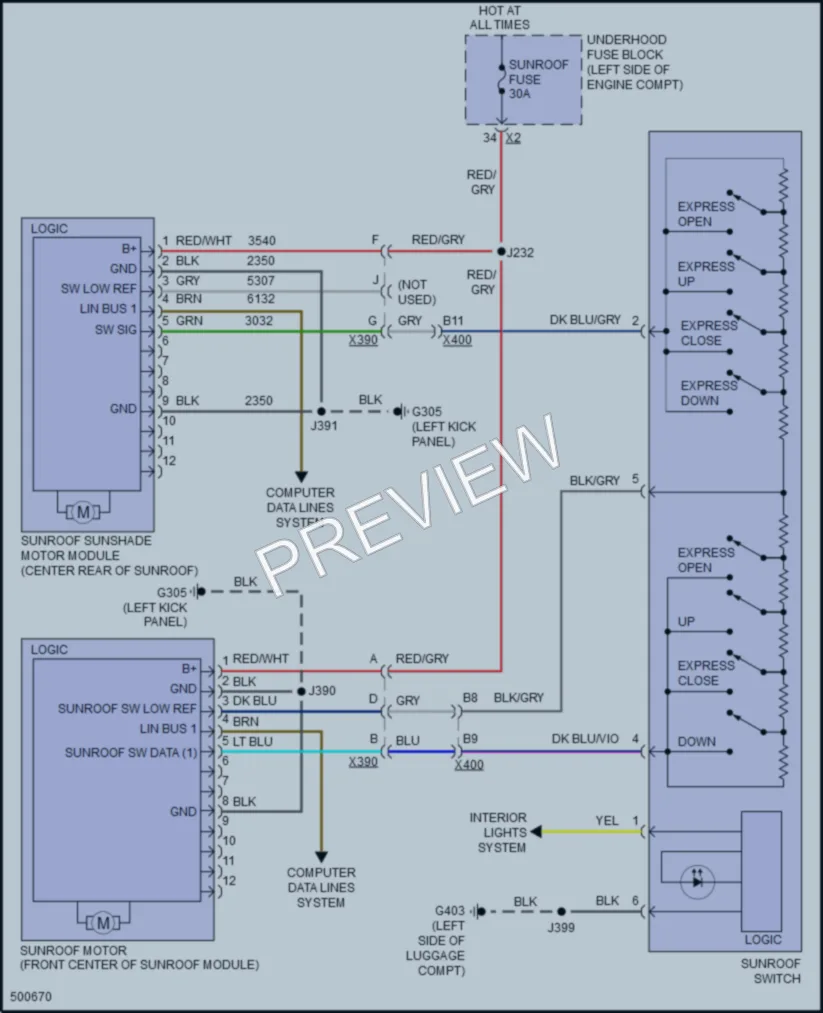 2016 Chevrolet Impala Power Top Sunroof wiring diagram preview