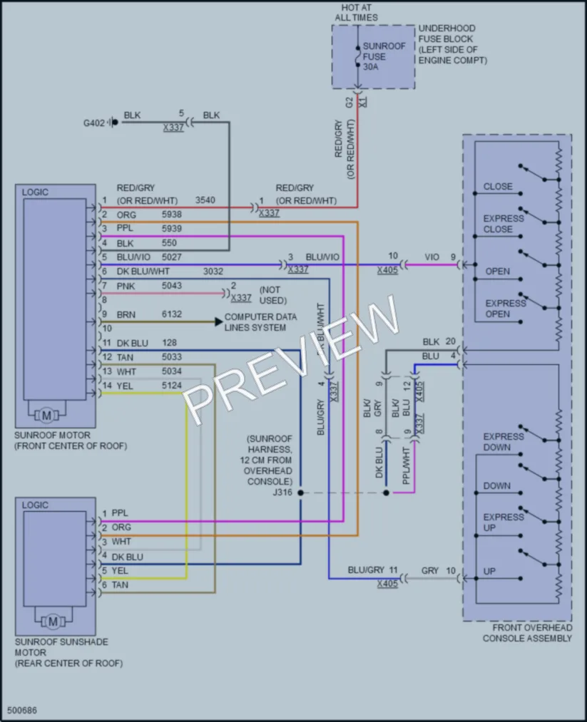 2016 Chevrolet MalibuHybrid Power Top Sunroof wiring diagram preview