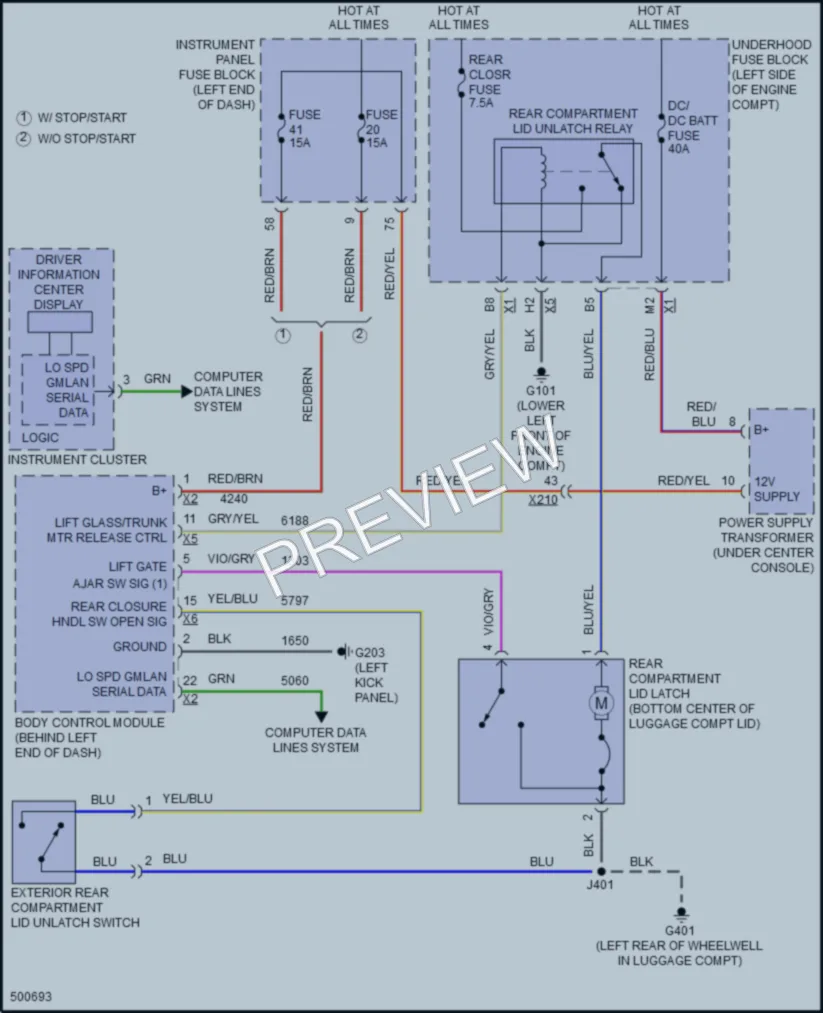2016 Chevrolet MalibuHybrid Trunk Tailgate Fuel Door wiring diagram preview