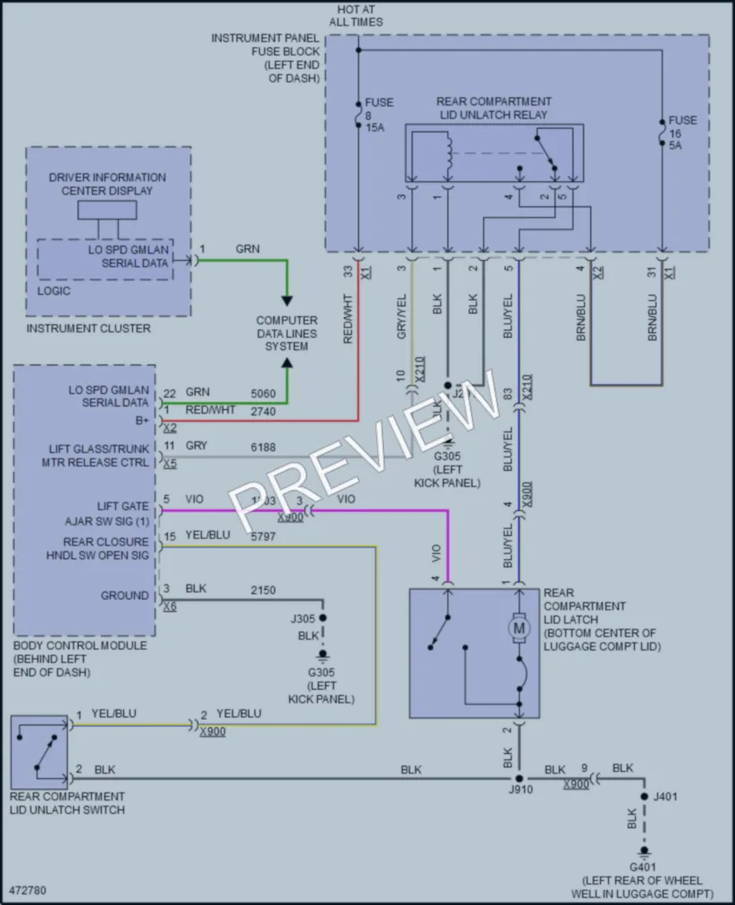 2016 Chevrolet MalibuLimited Trunk Tailgate Fuel Door wiring diagram preview