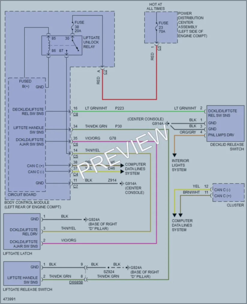 2016 Chrysler 200 Trunk Tailgate Fuel Door wiring diagram preview