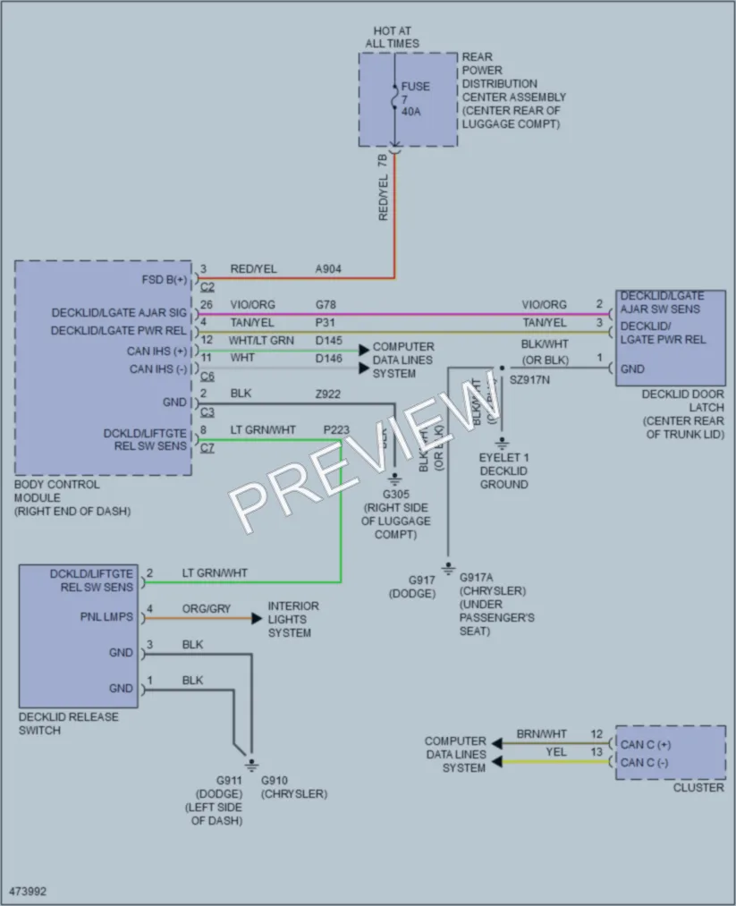 2016 Chrysler 300 Trunk Tailgate Fuel Door wiring diagram preview