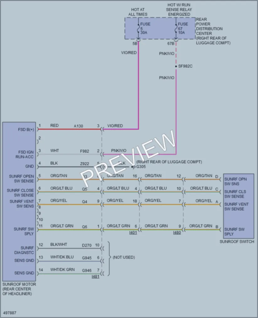 2016 Dodge Challenger Power Top Sunroof wiring diagram preview