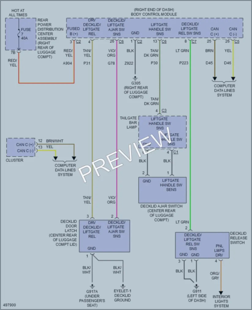 2016 Dodge Challenger Trunk Tailgate Fuel Door wiring diagram preview