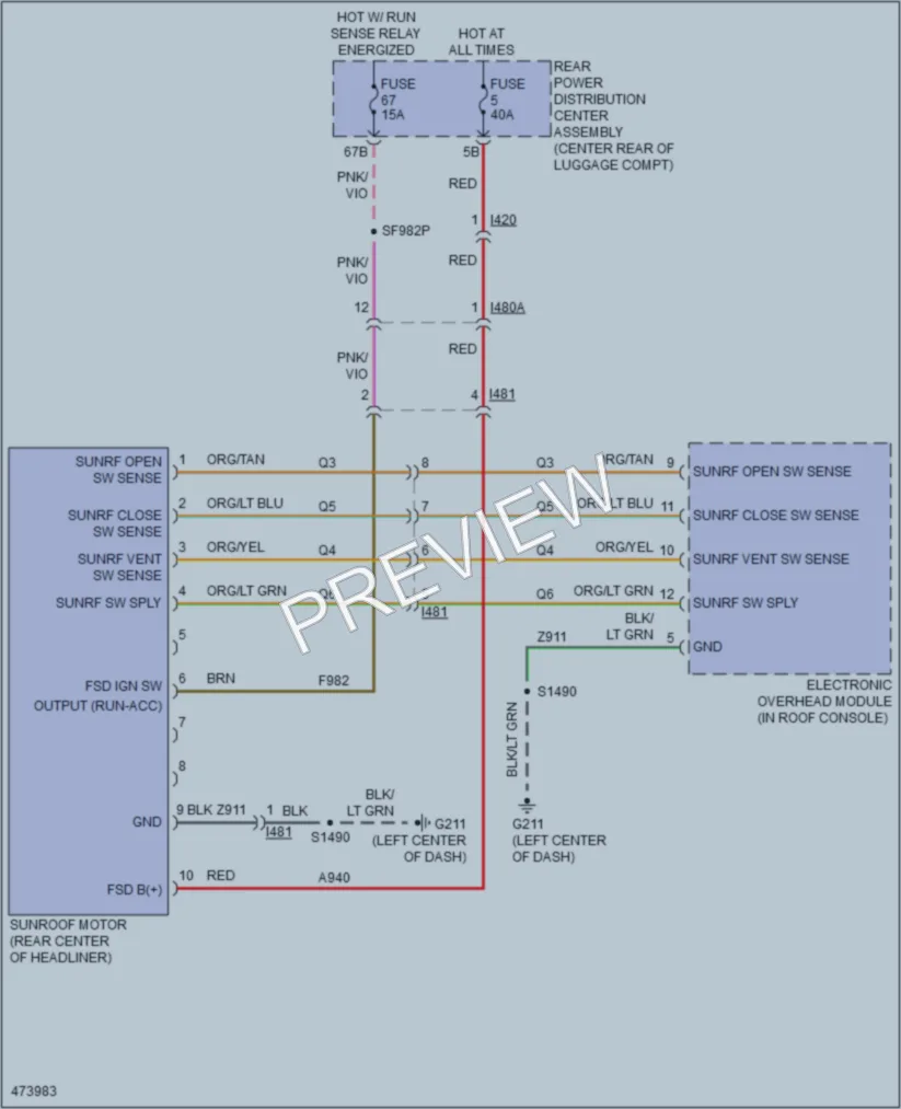 2016 Dodge Charger Power Top Sunroof wiring diagram preview