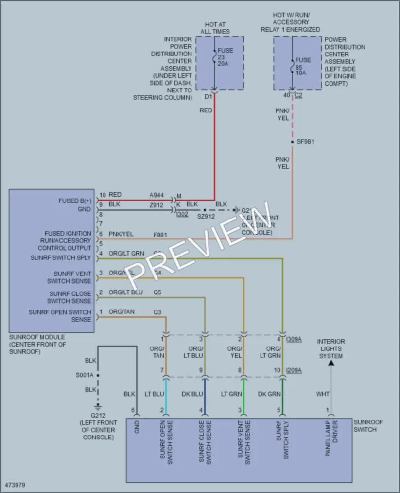2016 Dodge Dart Power Top Sunroof wiring diagram preview