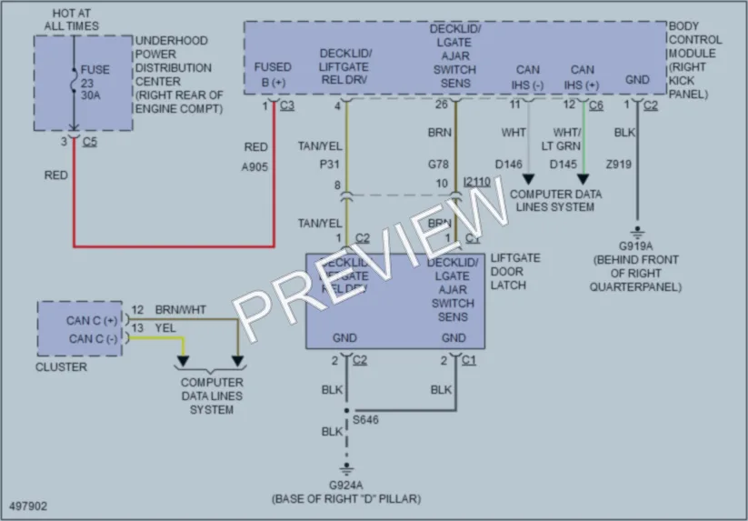 2016 Dodge Durango Trunk Tailgate Fuel Door wiring diagram preview