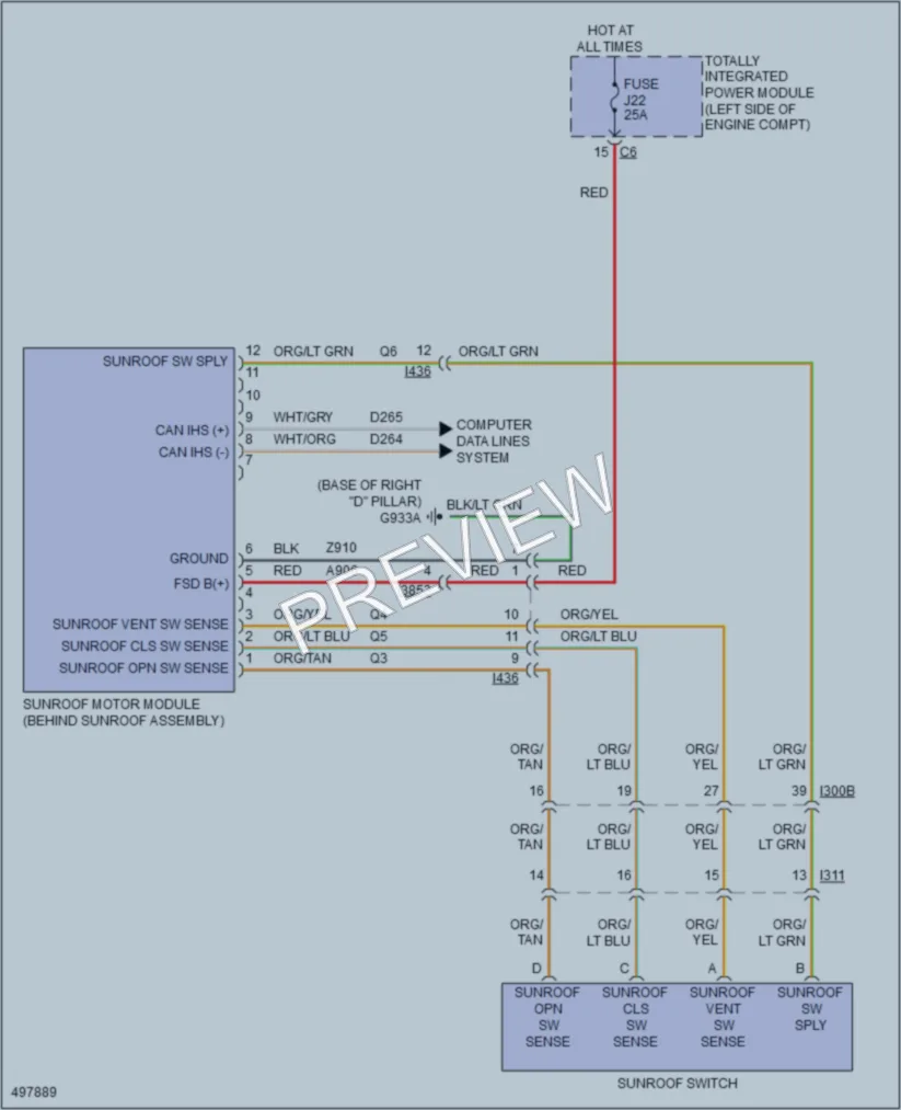 2016 Dodge GrandCaravan Power Top Sunroof wiring diagram preview