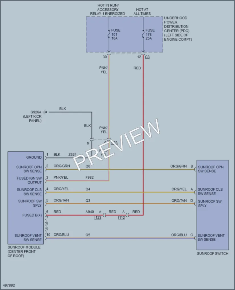 2016 Dodge Journey Power Top Sunroof wiring diagram preview