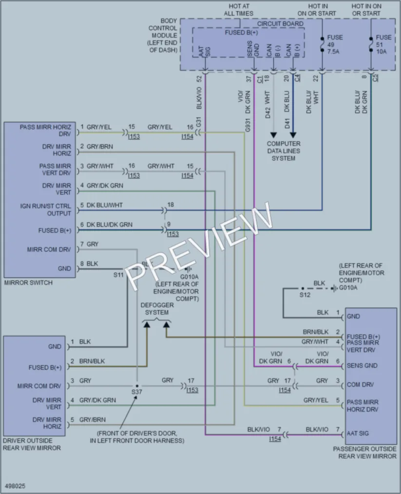 2016 Fiat 500C Power Mirrors wiring diagram preview