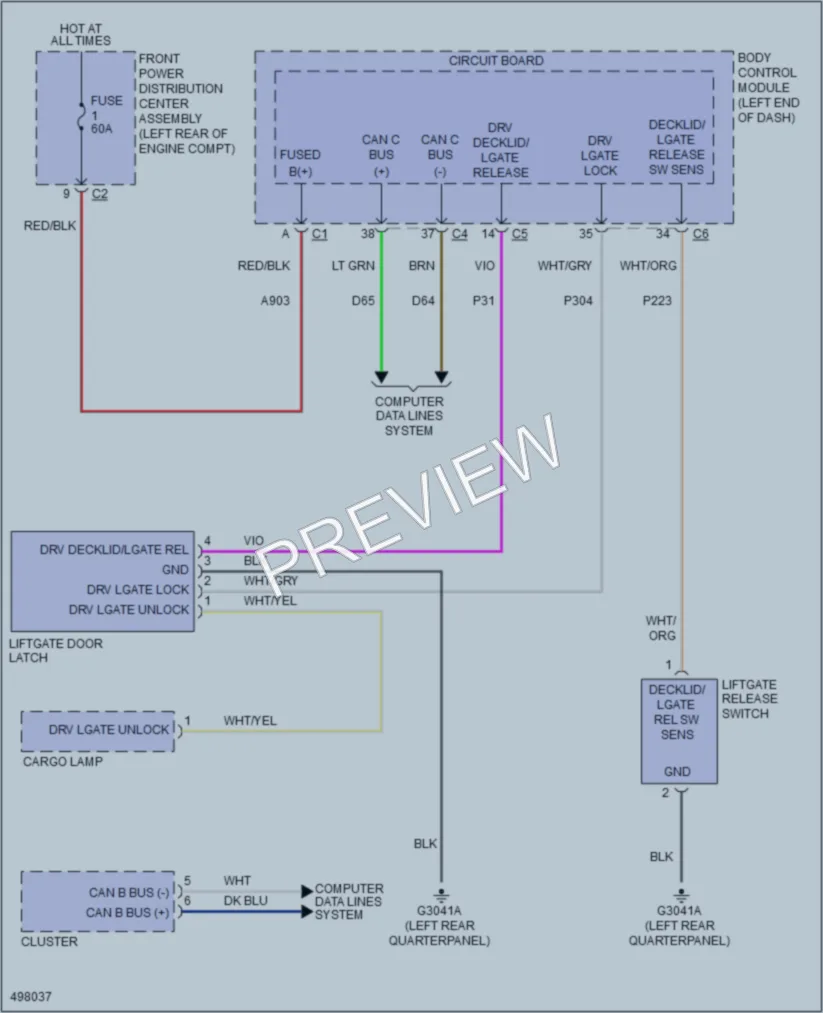 2016 Fiat 500L Trunk Tailgate Fuel Door wiring diagram preview