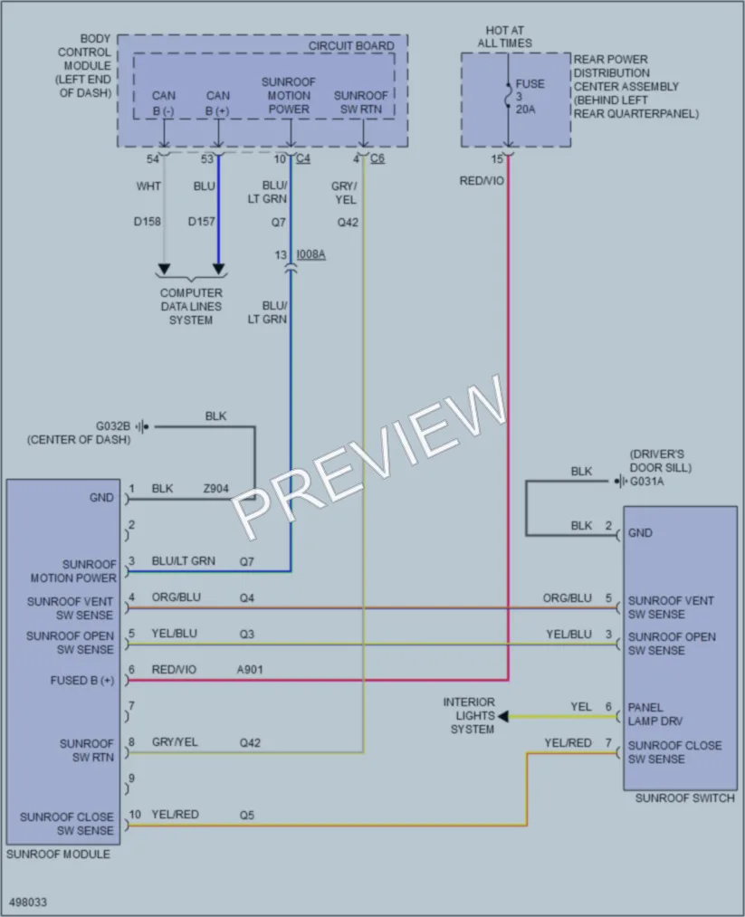 2016 Fiat 500X Power Top Sunroof wiring diagram preview