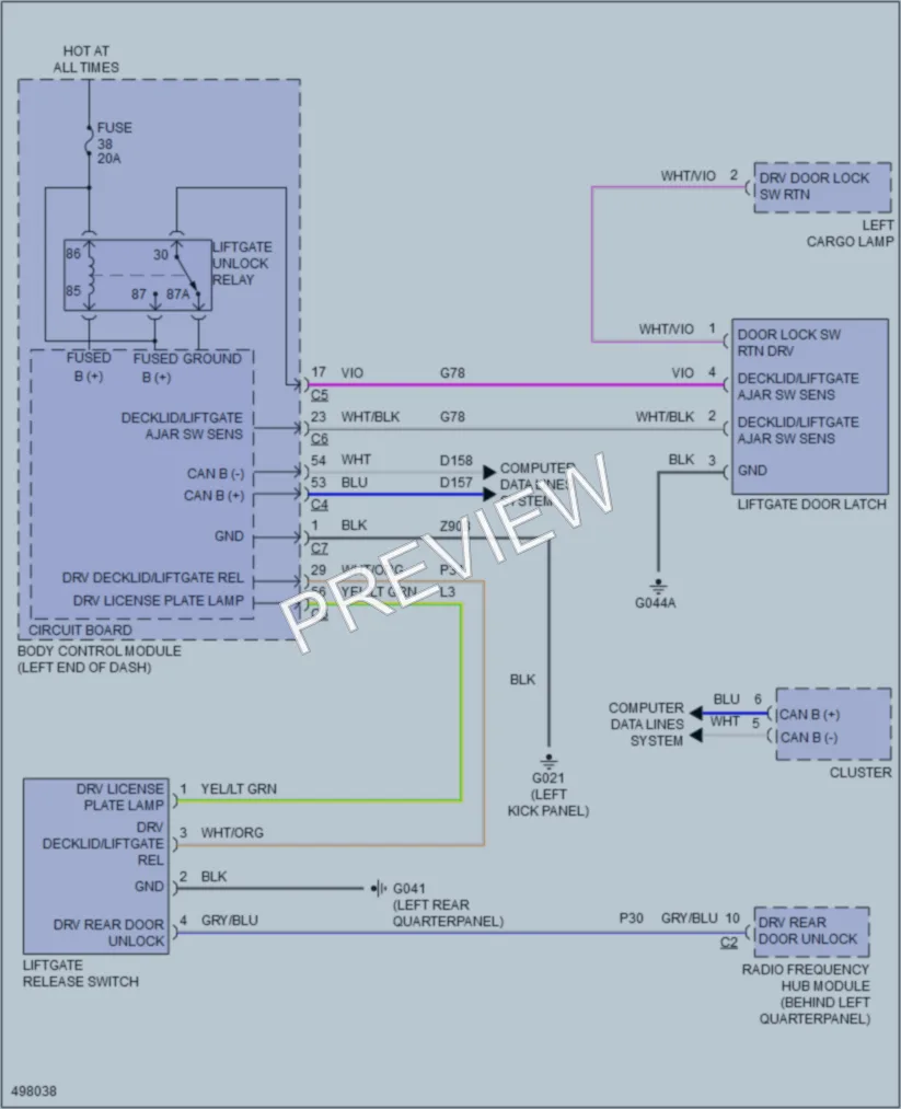 2016 Fiat 500X Trunk Tailgate Fuel Door wiring diagram preview