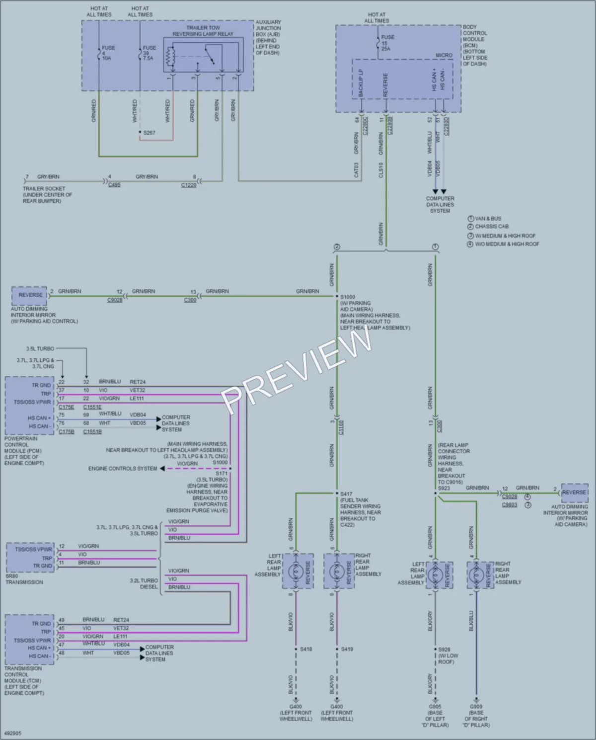2016 Ford 250Transit Exterior Lights wiring diagram preview