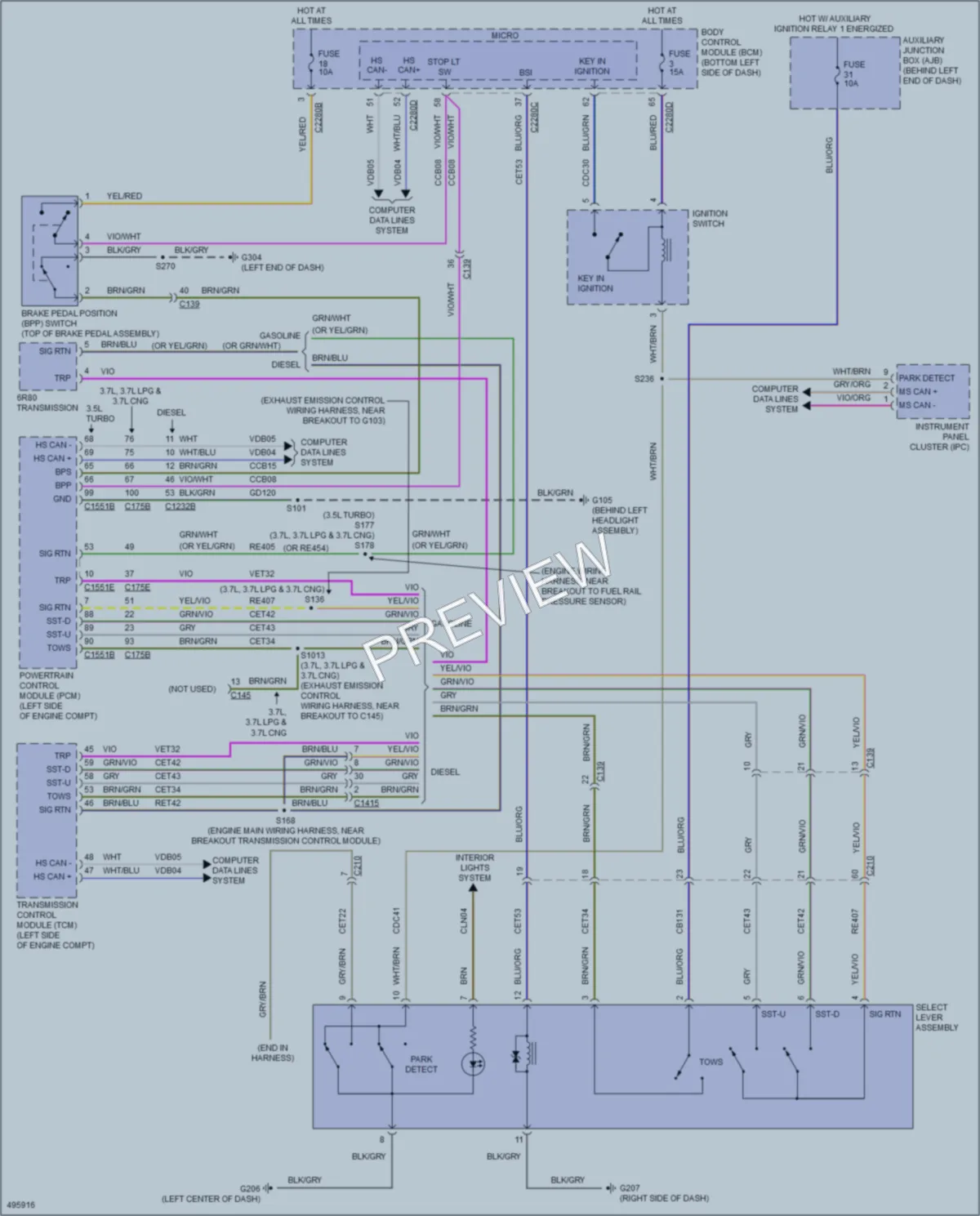 2016 Ford 250Transit Shift Interlock wiring diagram preview