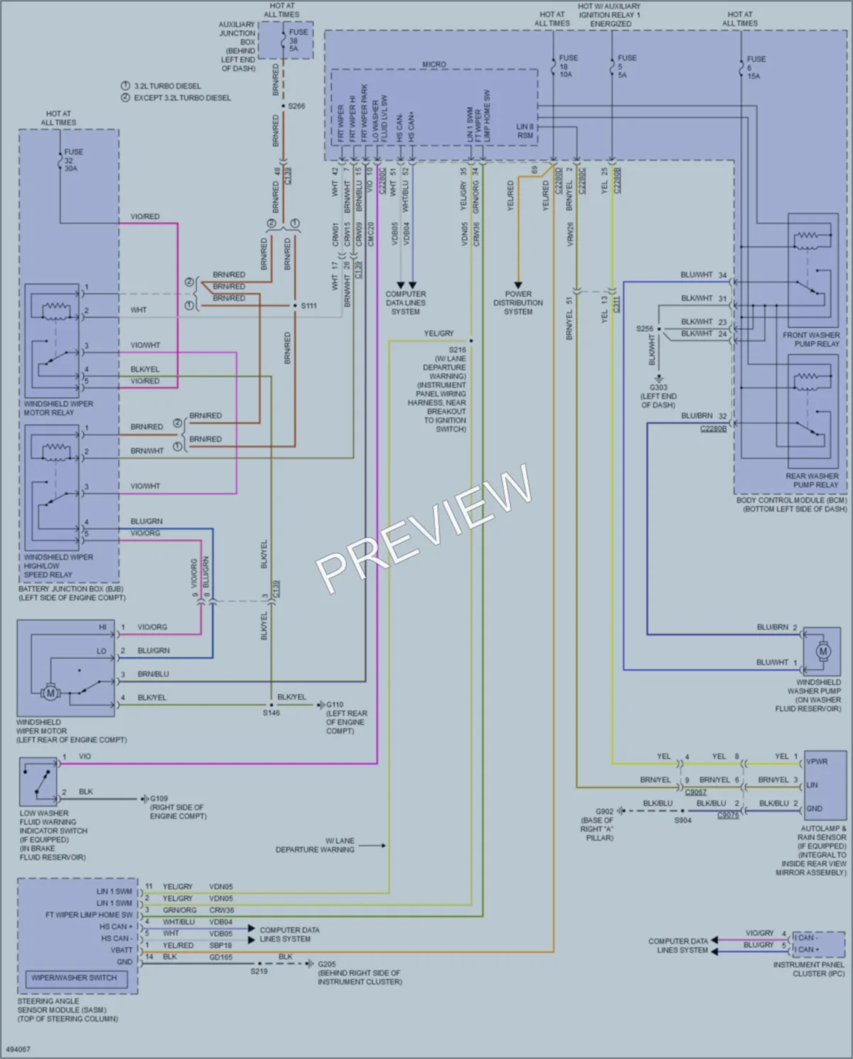 2016 Ford 350Transit Wiper Washer wiring diagram preview