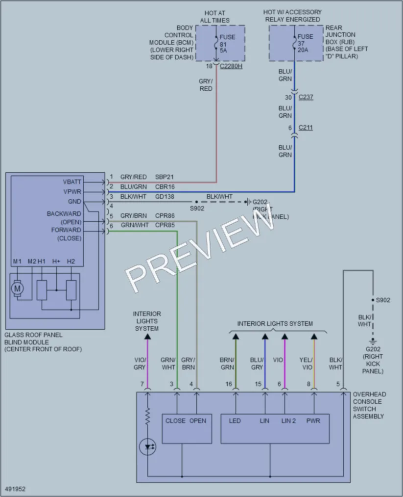2016 Ford CMaxHybrid Power Top Sunroof wiring diagram preview