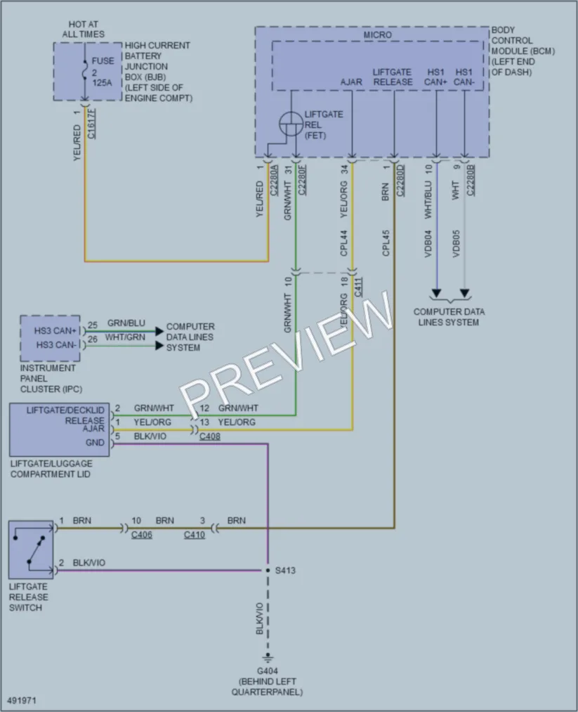 2016 Ford Edge Trunk Tailgate Fuel Door wiring diagram preview
