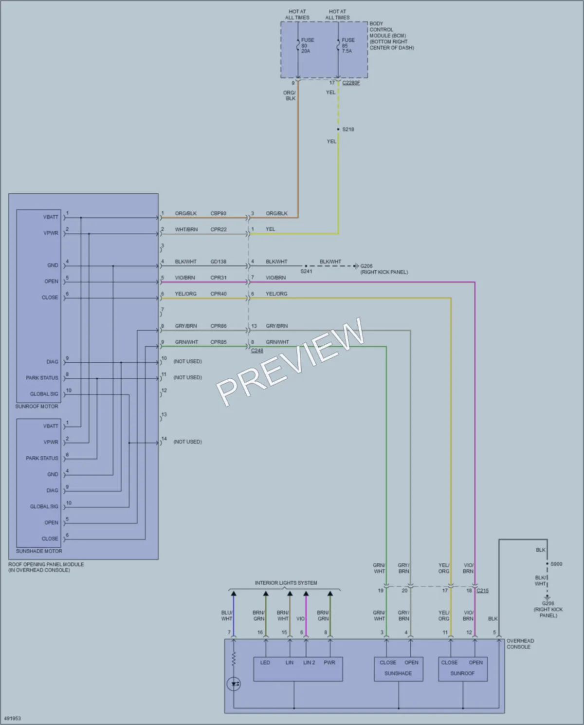 2016 Ford Escape Power Top Sunroof wiring diagram preview