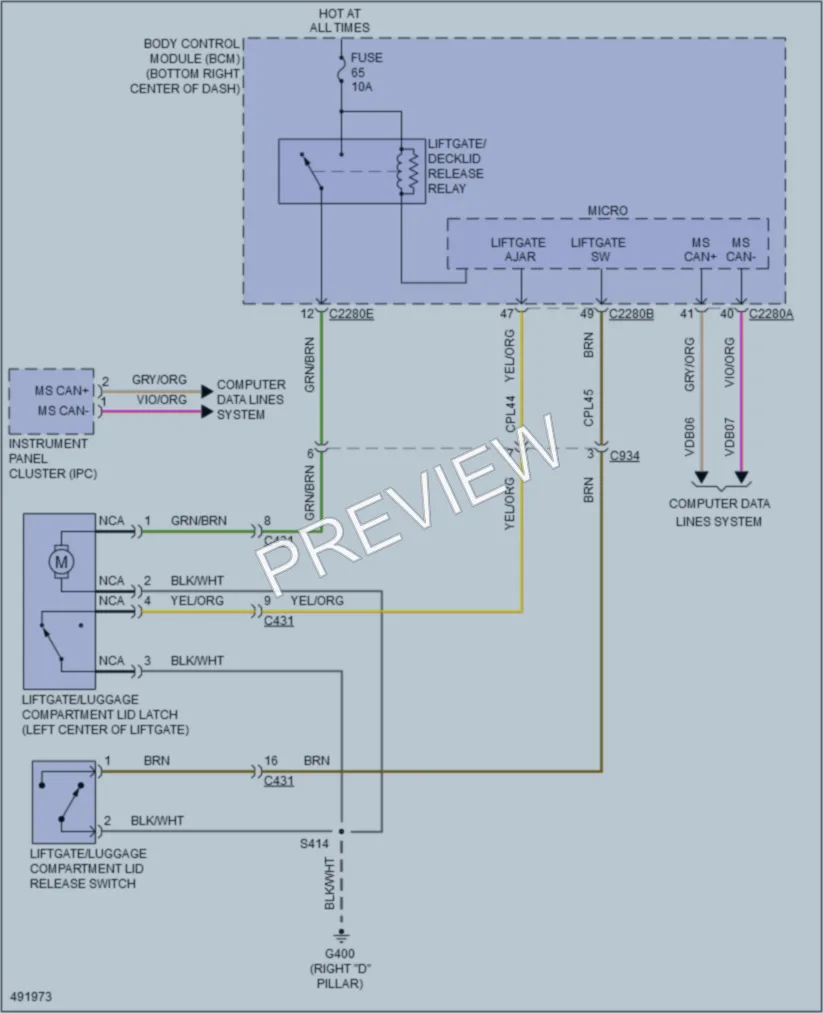 2016 Ford Escape Trunk Tailgate Fuel Door wiring diagram preview