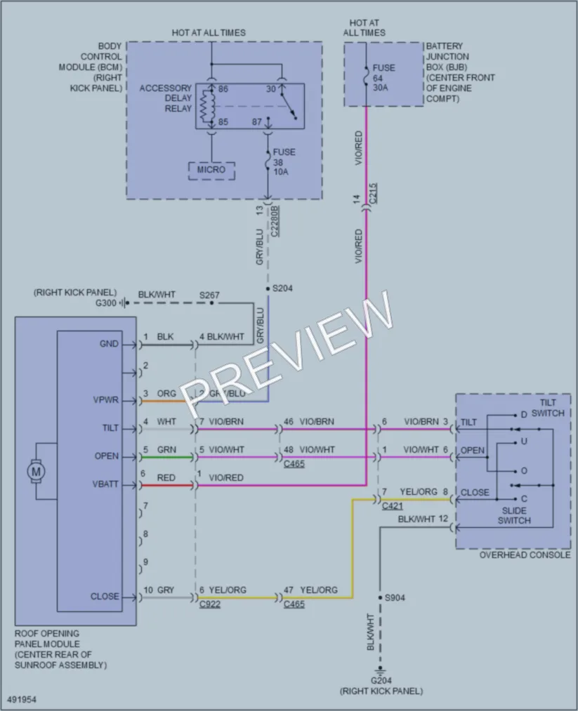 2016 Ford ExpeditionEL Power Top Sunroof wiring diagram preview