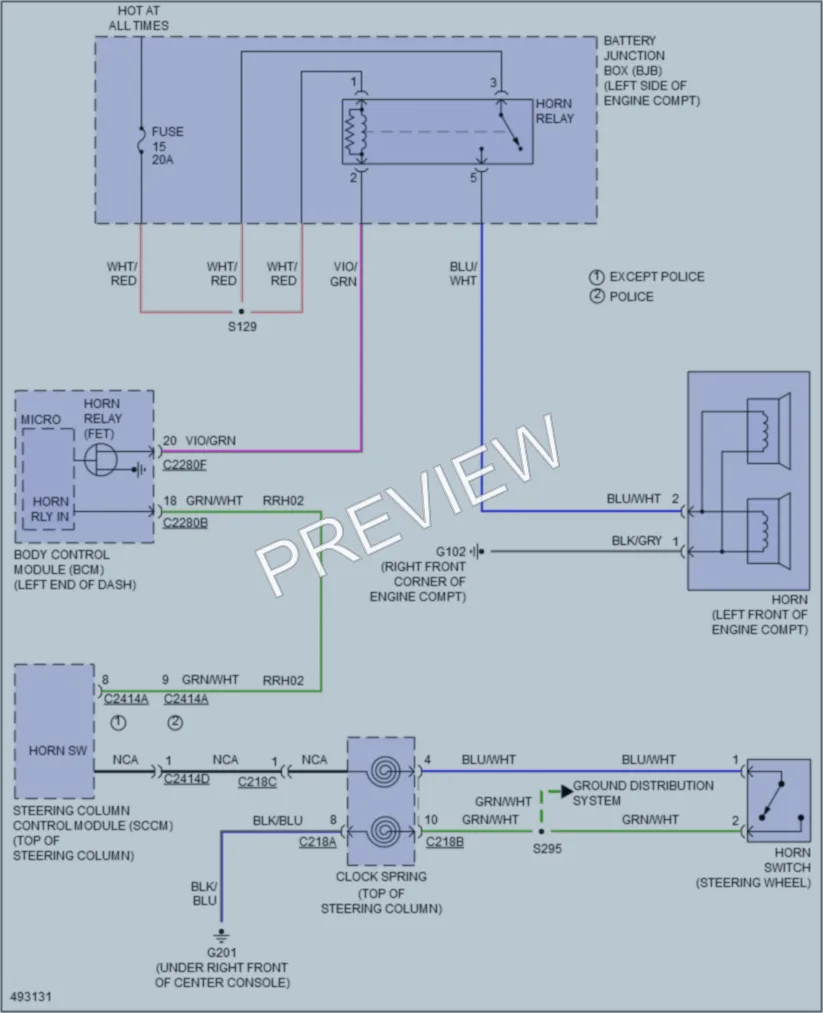 2016 Ford Explorer Horn wiring diagram preview