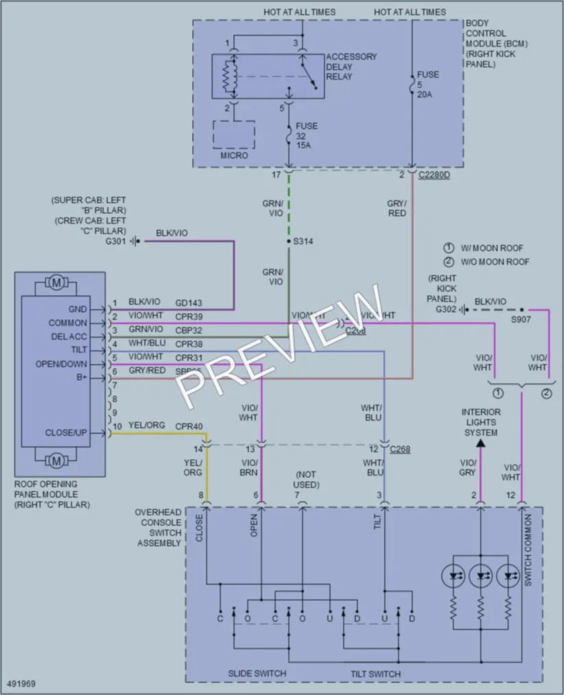 2016 Ford F350SuperDuty Power Top Sunroof wiring diagram preview