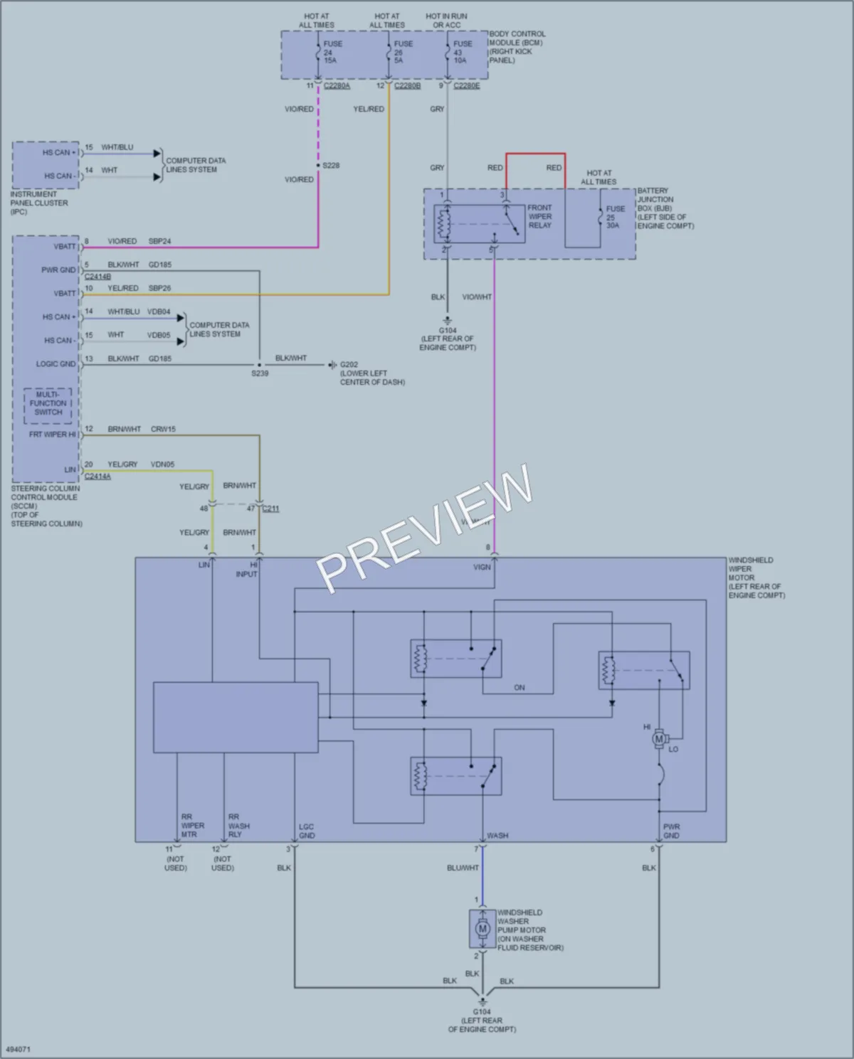 2016 Ford F350SuperDuty Wiper Washer wiring diagram preview