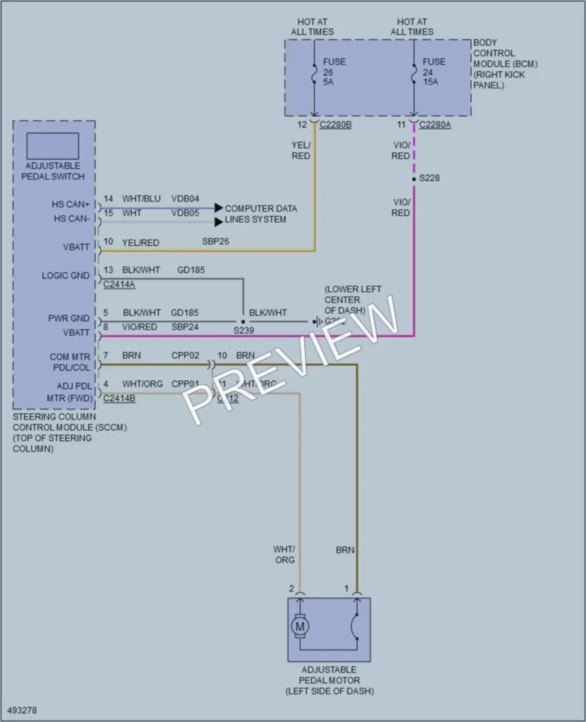 2016 Ford F550ChsCab Power Seats wiring diagram preview