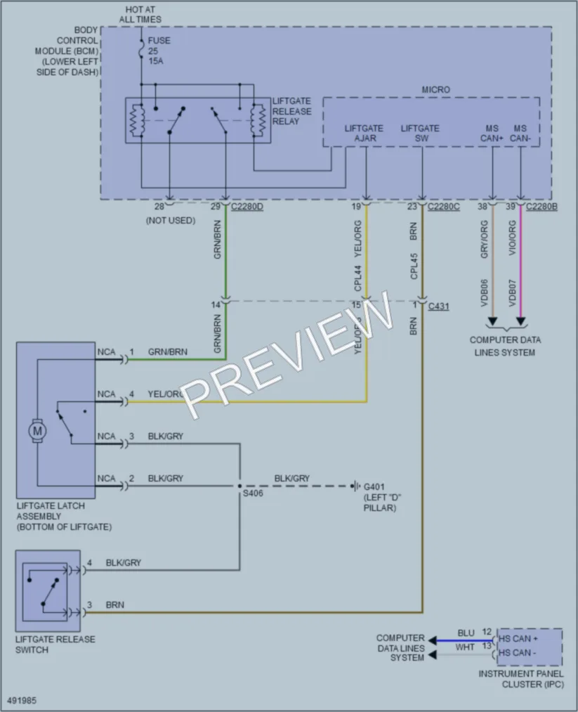 2016 Ford Flex Trunk Tailgate Fuel Door wiring diagram preview