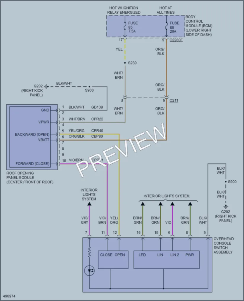 2016 Ford Focus Power Top Sunroof wiring diagram preview