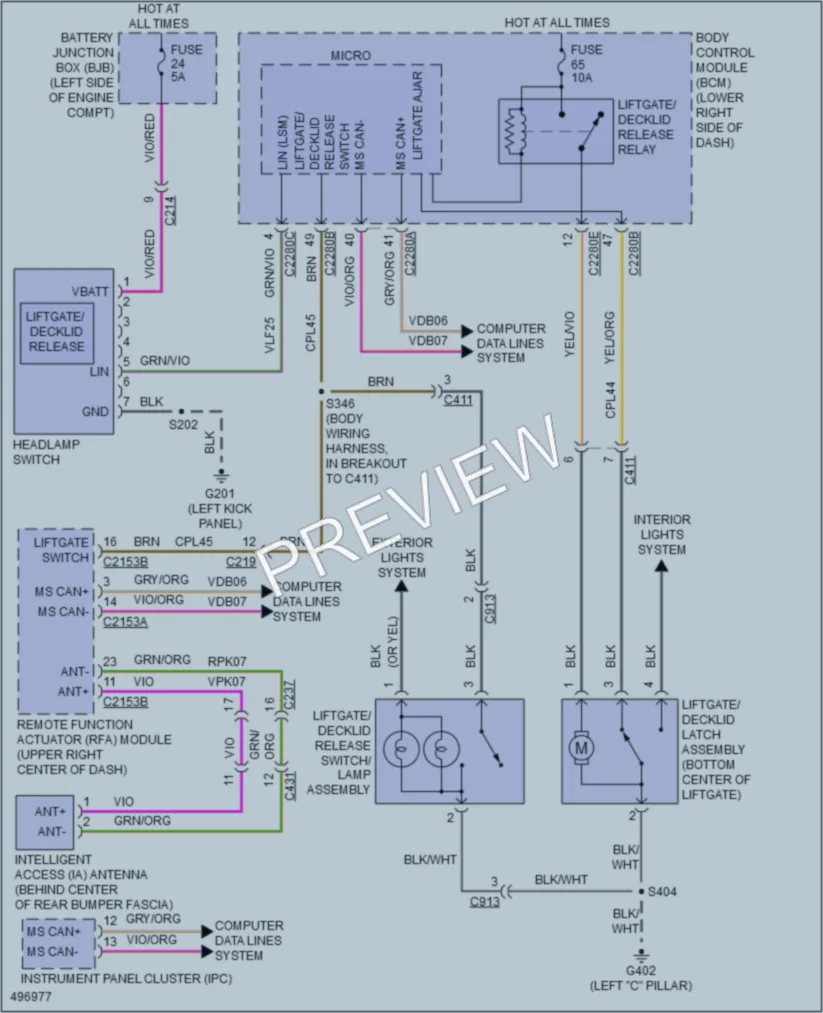2016 Ford Focus Trunk Tailgate Fuel Door wiring diagram preview