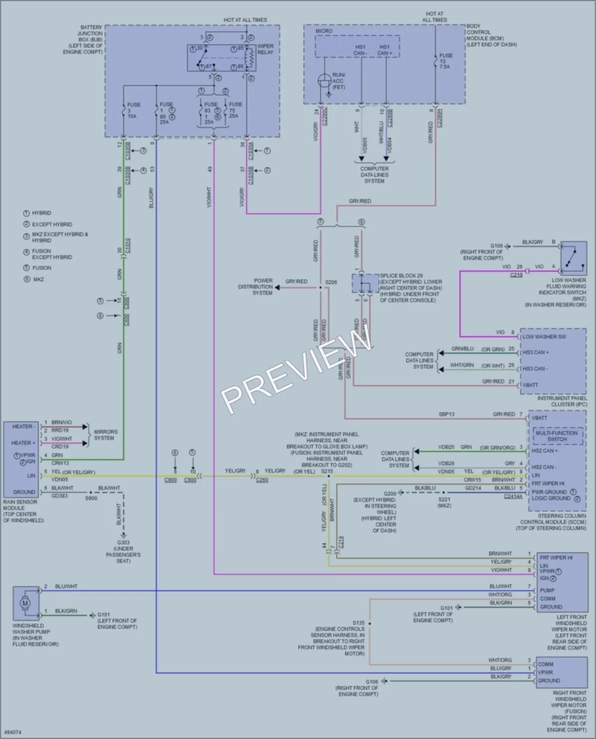 2016 Ford Fusion Wiper Washer wiring diagram preview