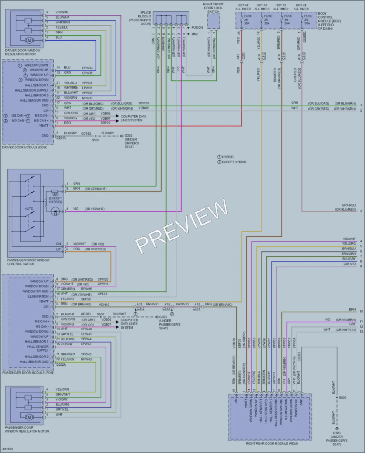 2016 Ford FusionEnergi Power Windows wiring diagram preview