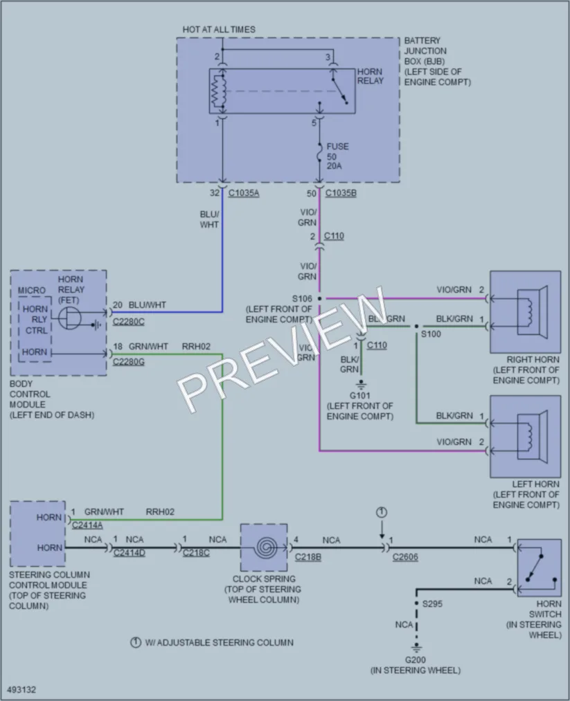 2016 Ford FusionHybrid Horn wiring diagram preview