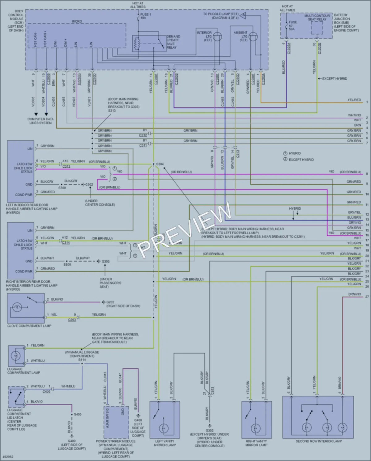 2016 Ford FusionHybrid Interior Lights wiring diagram preview