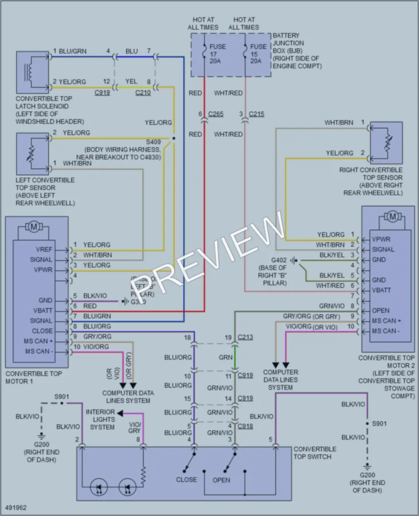 2016 Ford Mustang Power Top Sunroof wiring diagram preview