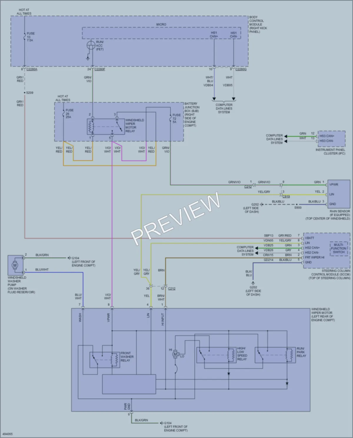 2016 Ford Mustang Wiper Washer wiring diagram preview