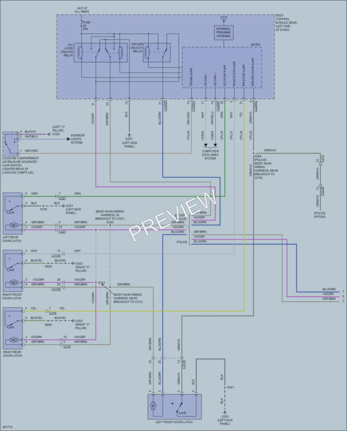 2016 Ford Taurus Power Door Locks wiring diagram preview