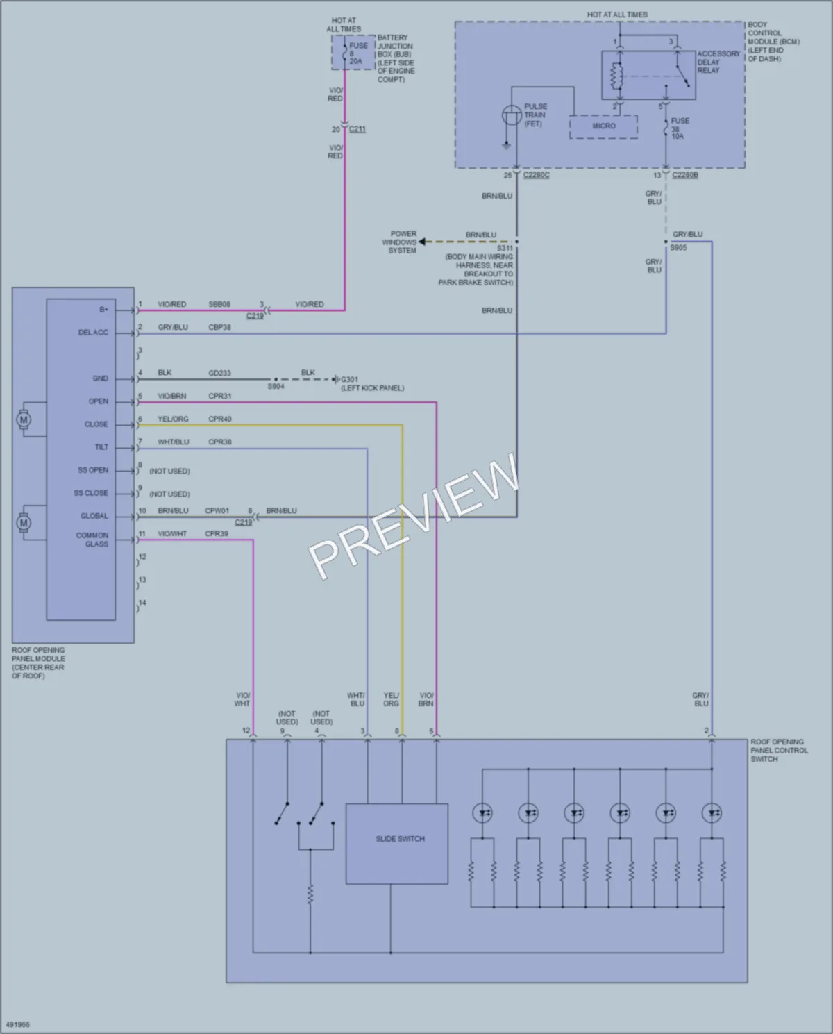 2016 Ford Taurus Power Top Sunroof wiring diagram preview