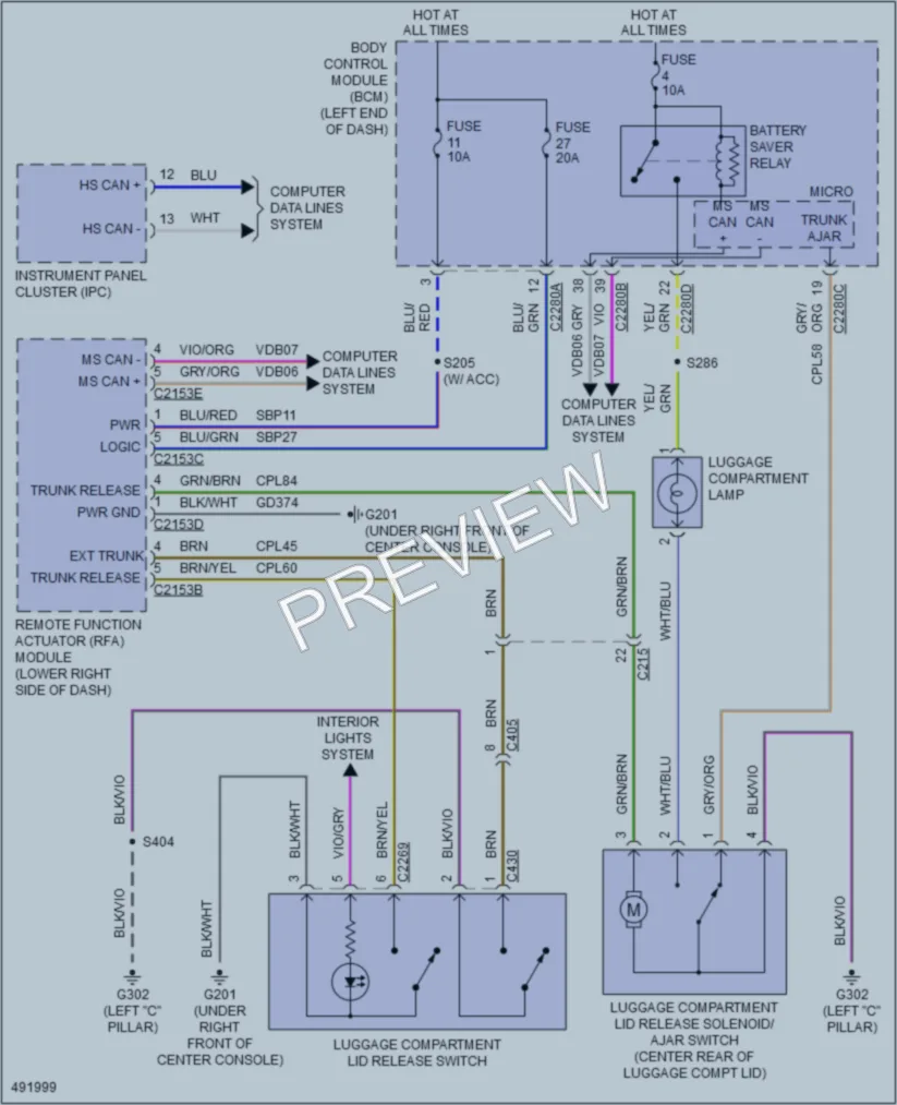 2016 Ford Taurus Trunk Tailgate Fuel Door wiring diagram preview