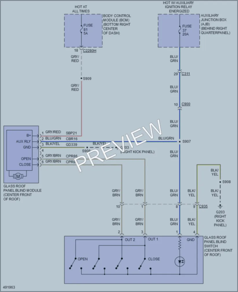 2016 Ford TransitConnect Power Top Sunroof wiring diagram preview