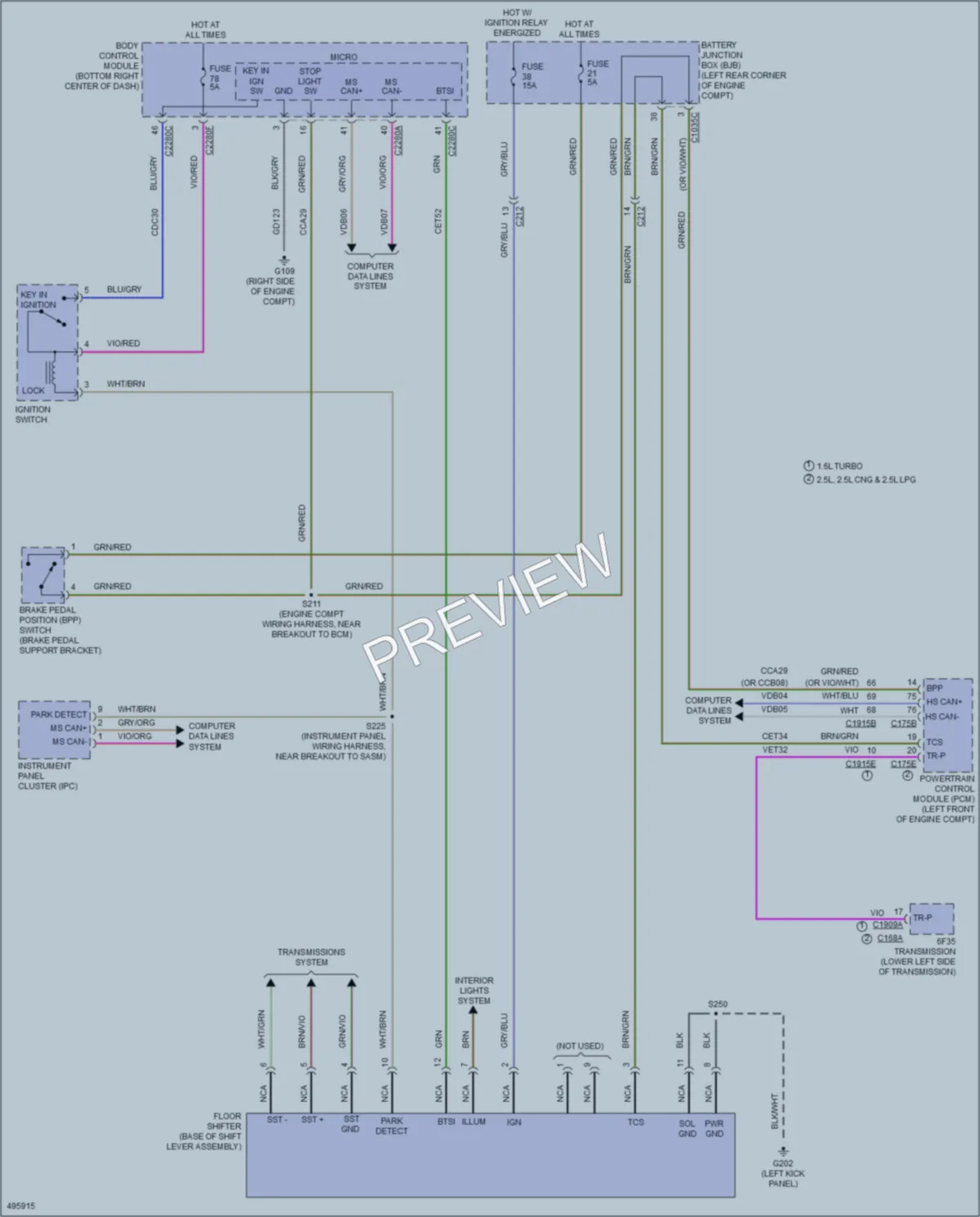 2016 Ford TransitConnect Shift Interlock wiring diagram preview