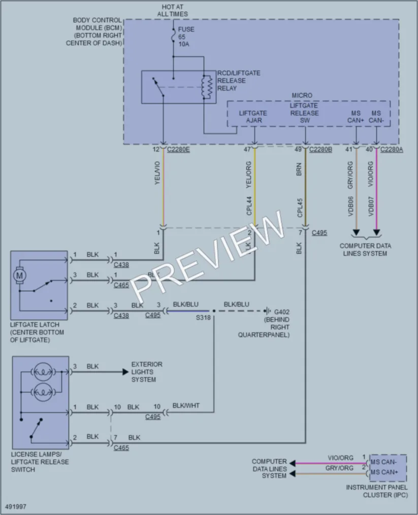 2016 Ford TransitConnect Trunk Tailgate Fuel Door wiring diagram preview