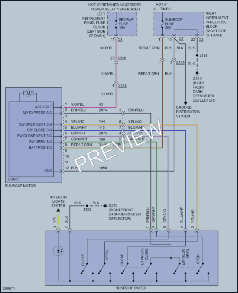 2016 GMC 2500HDSierra Power Top Sunroof wiring diagram preview