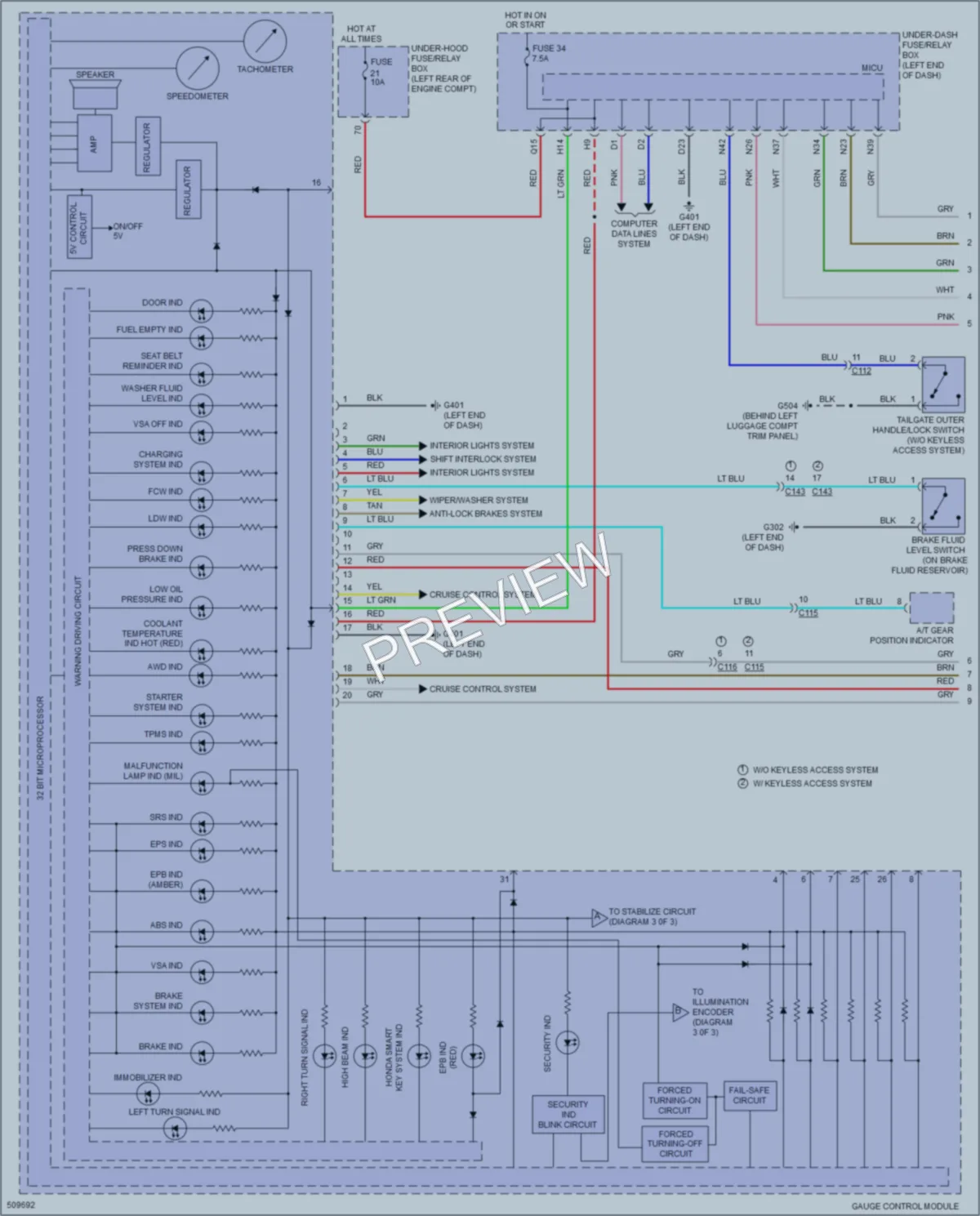 2016 Honda HRV Instrument Cluster wiring diagram preview