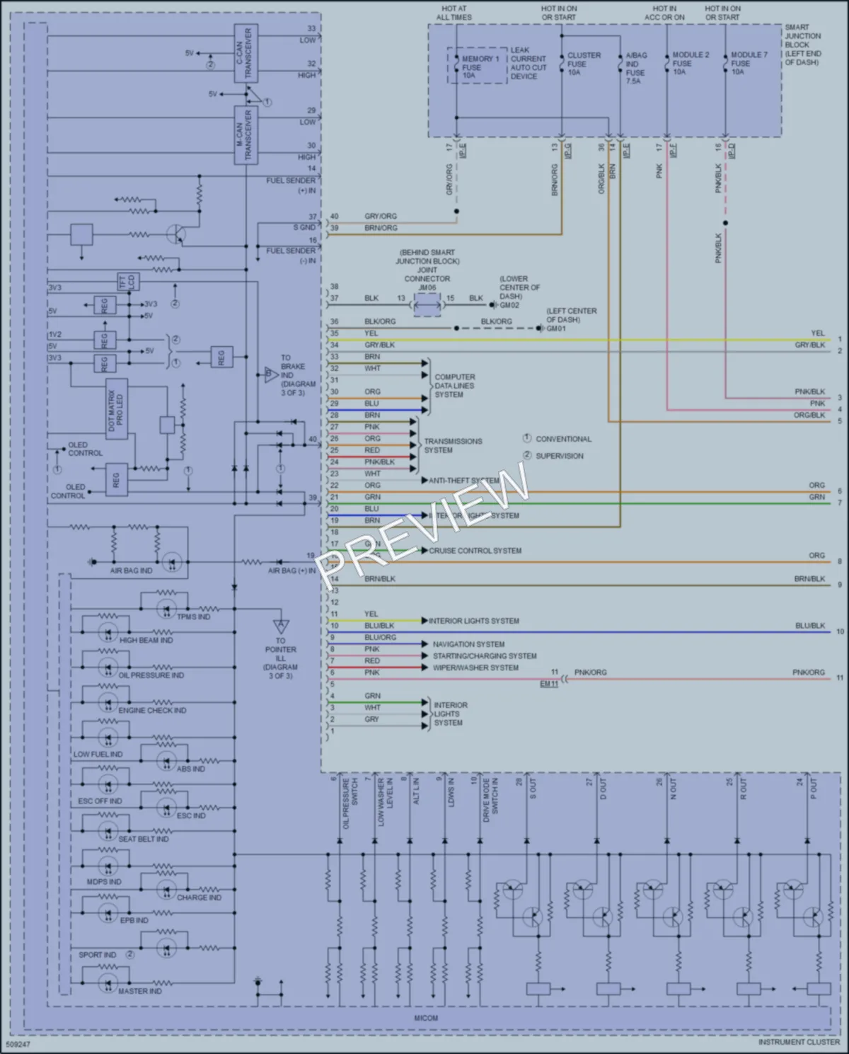 2016 Hyundai SonataHybrid Instrument Cluster wiring diagram preview