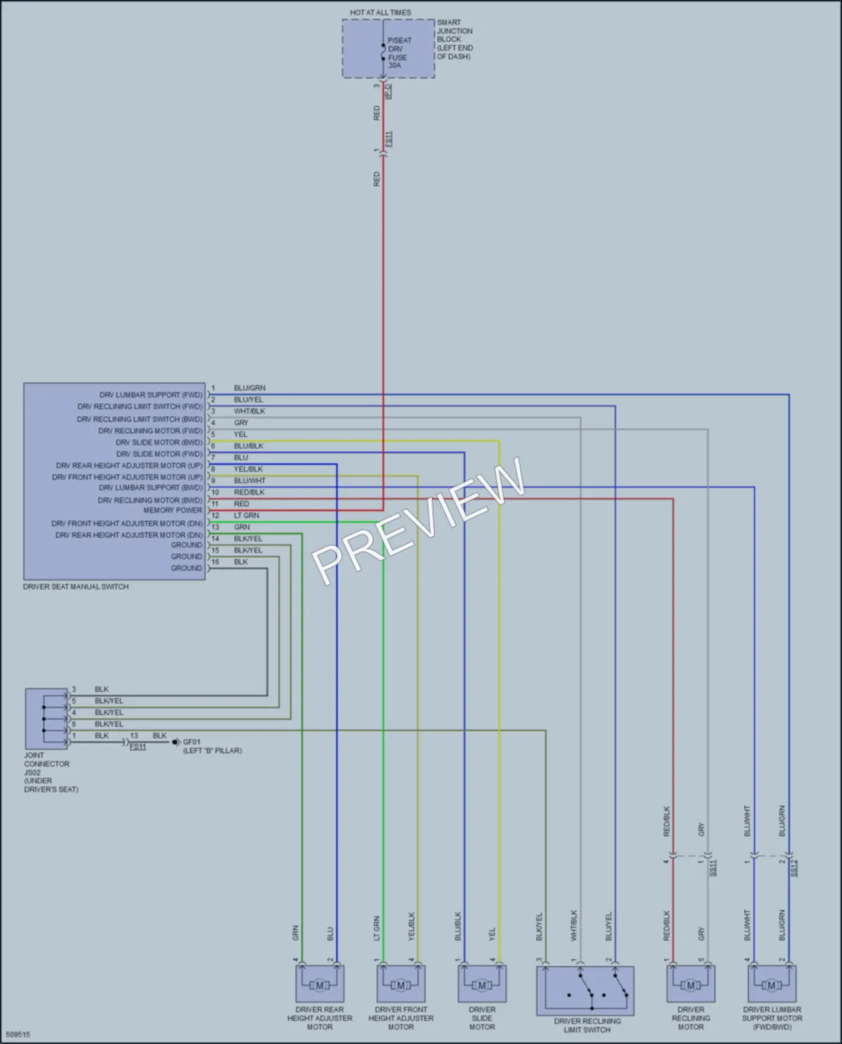 2016 Hyundai SonataHybrid Power Seats wiring diagram preview