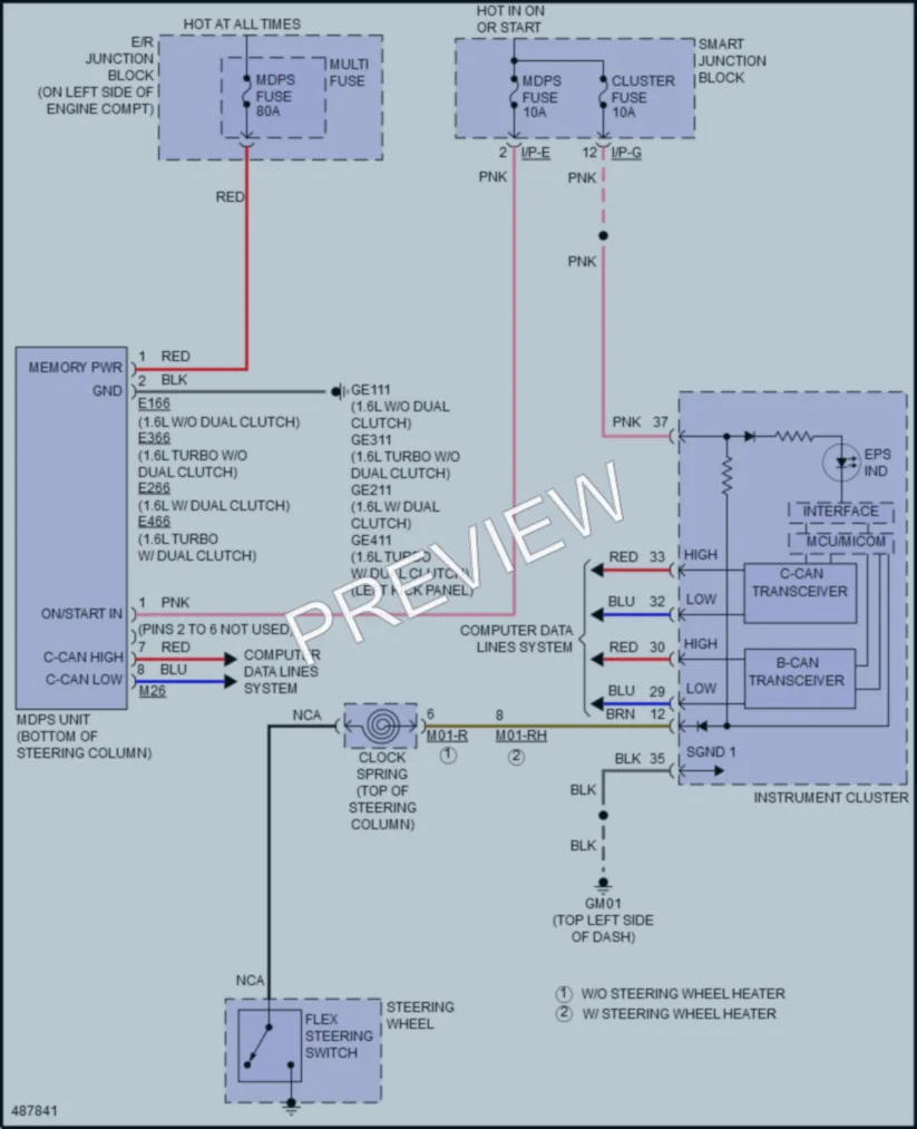 2016 Hyundai Veloster Electronic Power Steering wiring diagram preview