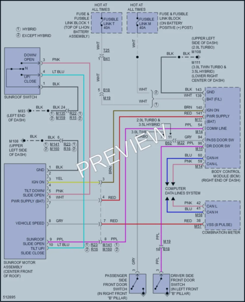 2016 Infiniti Q50 Power Top Sunroof wiring diagram preview